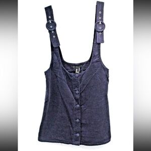 FOREVER 21 Corduroy Buckle Straps Overall Suspender Mini Dress size M Navy Blue